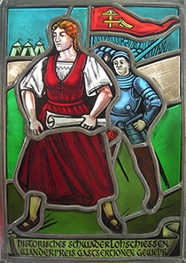 Wappenscheibe Gewehr Gast